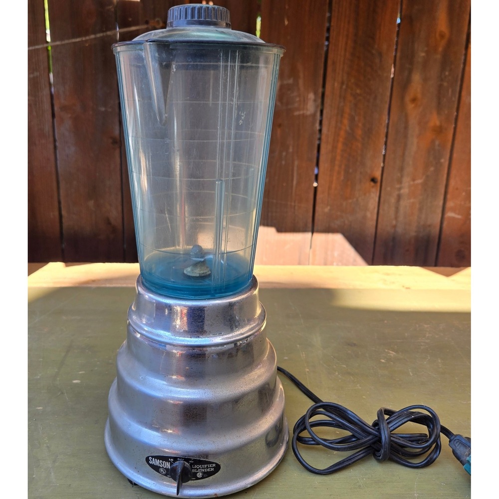 Vintage Samson Liquifier Blender Electric Chrome Beehive Base Blue Jar 2-Speed